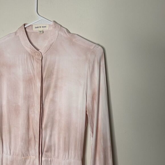 Cloth & Stone Shirt Dress Womens XS Banded Collar Curved Hem Button Front Pink - Picture 2 of 11